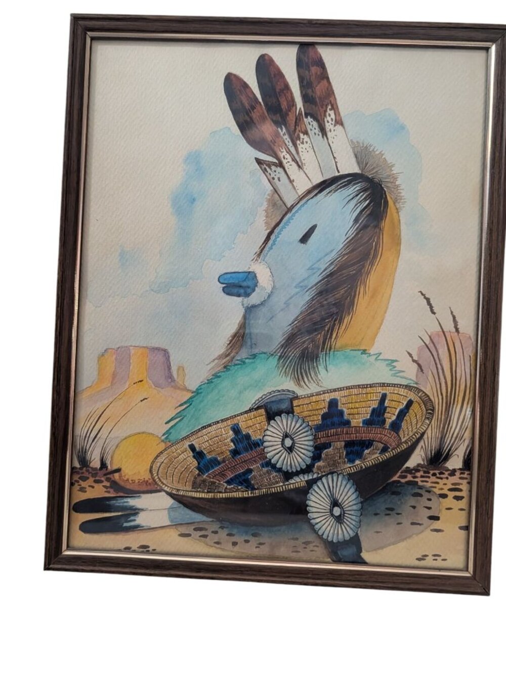 Southwestern Watercolor Painting by Jim Wilson Pottery Feathers Framed Art - Picture 5 of 16